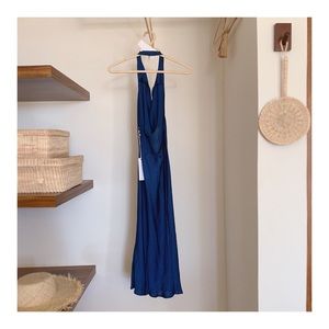 Rebel satin halter dress in Jewel Blue